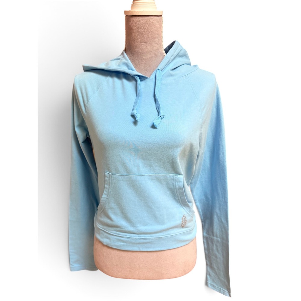 FP Movement Pullover Hoodie Light Blue Small Cotton Blend Raglan Pocket